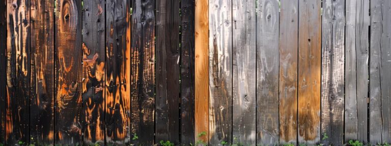 a professional team rejuvenates weathered cedar siding and backyard fencing with pressure washing and refinishing tools in a suburban setting, showcasing a striking contrast between the old, worn wood and the freshly restored surfaces, all captured in photorealistic detail.