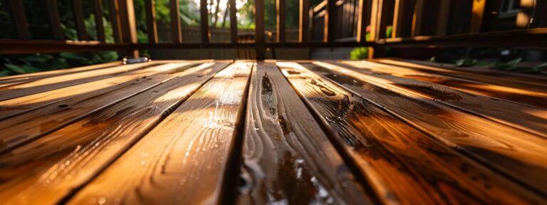 a professional team revitalizes a weathered cedar deck and fencing in a suburban backyard, showcasing the striking contrast between the aged, stained wood and freshly refinished surfaces, all under crisp, natural lighting that emphasizes the intricate wood grain textures.