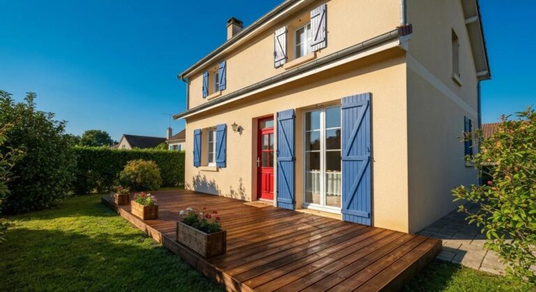 Beautifully painted house exterior with a freshly stained deck, showcasing TimberSeal's exterior services