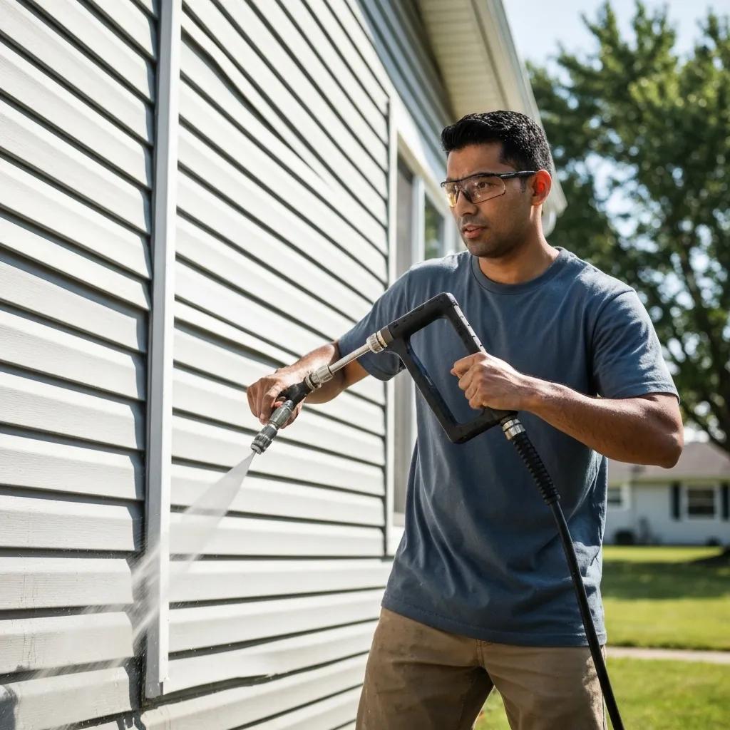 Professional pressure washing revealing the clean beauty of vinyl siding
